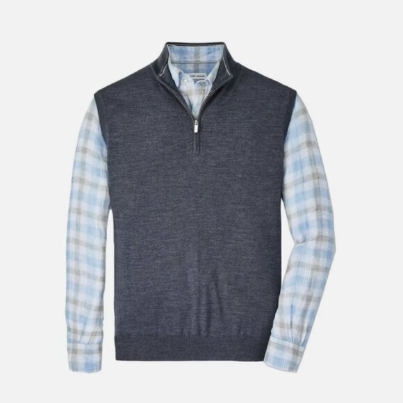 Mens Peter Millar Charcoal Autumn Crest 1/4 Zip Sweater Vest Size Medium New